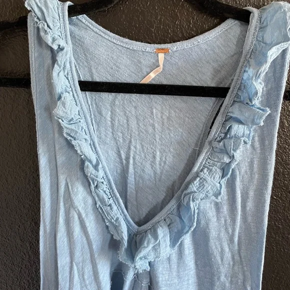 Free People Sky Blue Ruffled Tank Top - Picture 3 of 5
